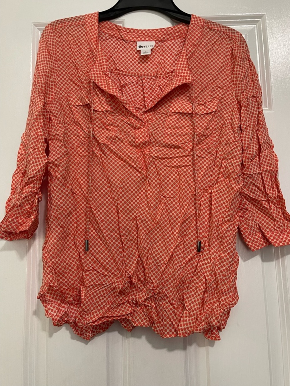 STYLUS Orange Printed Drawstring Blouse